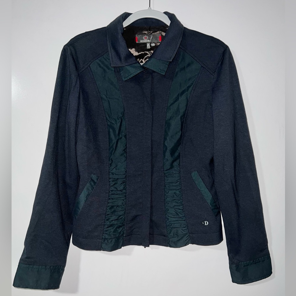 DISMERO Women’s Full Zip Jacket, Double Collar, Navy, Size 8, Made In Italy